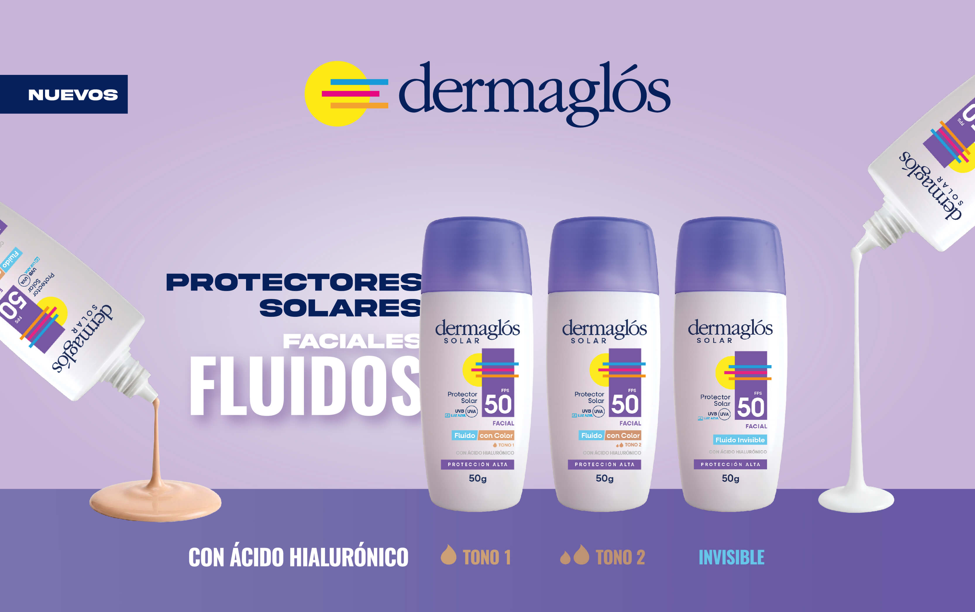 Protectores Solares Faciales Fluidos de Dermaglós Solar